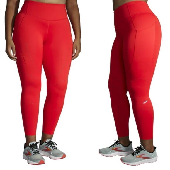 Brooks 7/8 method Tight Leggings Womens Pockets  Running Athletic red size XXL - Picture 1 of 10
